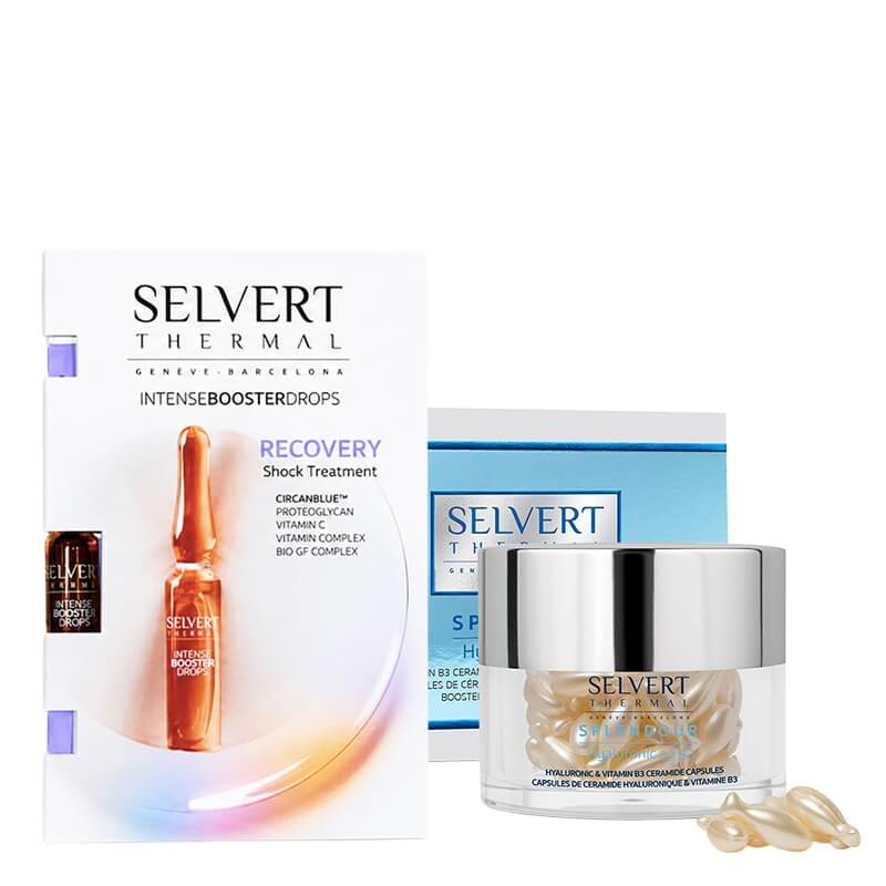 Selvert Thermal Hyaluronic and Vitamin B3 Ceramide Capsules + Intense Booster Drops Recovery ZESTAW Kapsułki ceramidowe 60 kaps. + Ampułka odnawiająca 2 ml