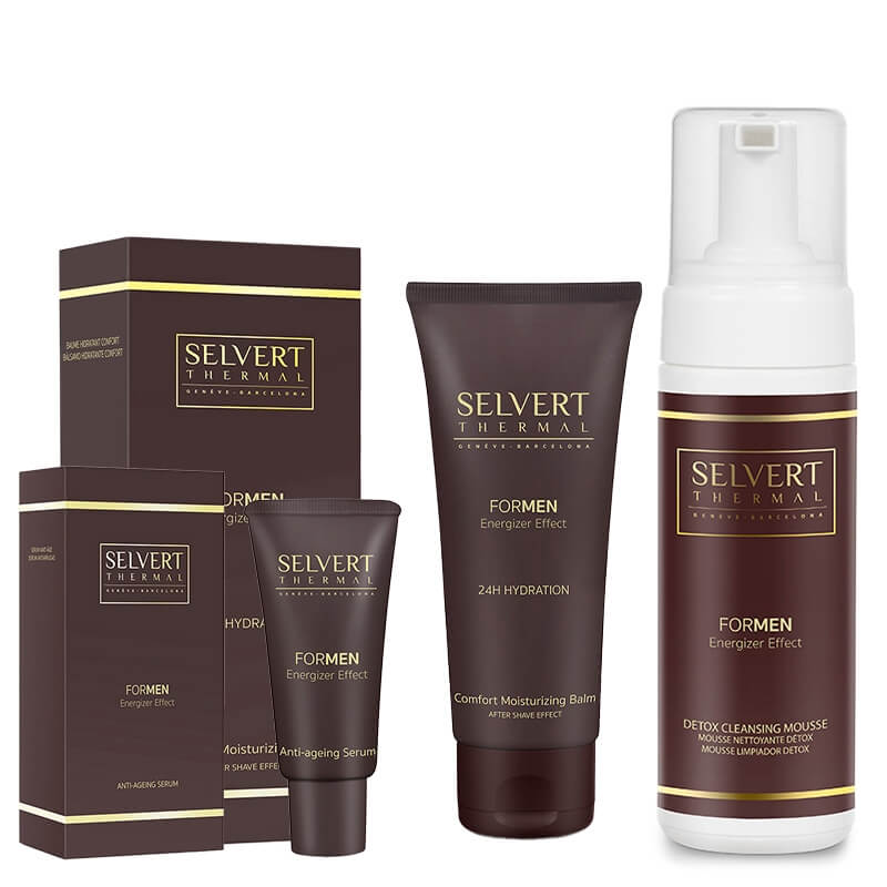 Selvert Thermal Men's Care Set ZESTAW Pianka detoksykująca 150 ml + Lekki balsam 100 ml + Witalizujące serum 30 ml