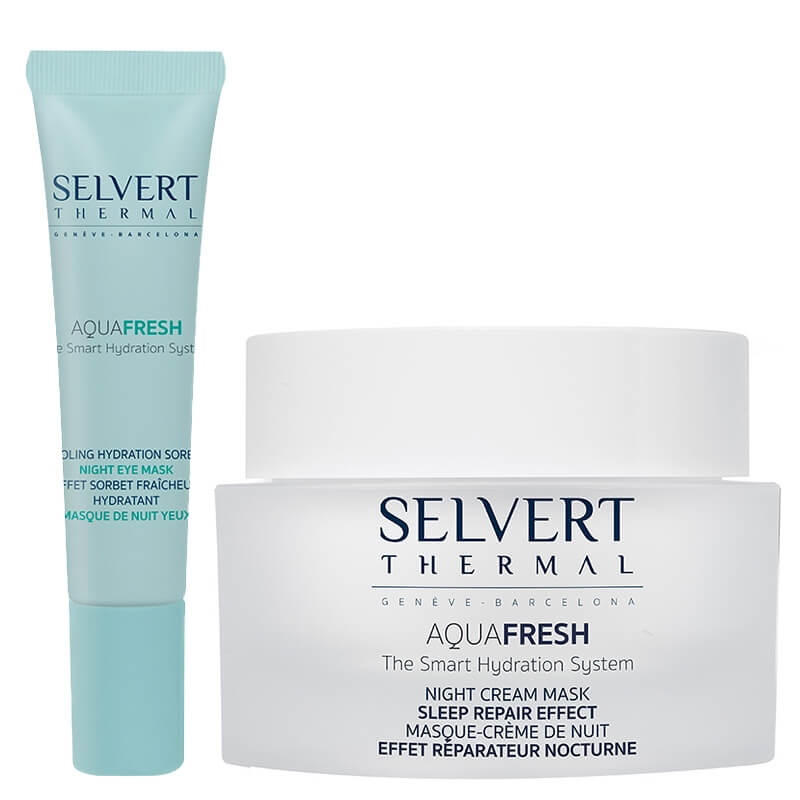 Selvert Thermal Night Eye Mask + Night Cream Mask ZESTAW Chłodząco-nawadniająca maska na noc na oczy 15 ml + Naprawcza maska - krem na noc 50 ml