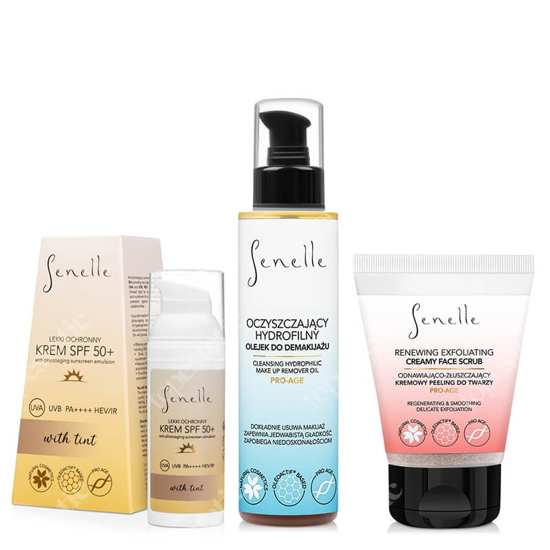 Senelle Beauty Skin ZESTAW Olejek do demakijażu 150 ml + Krem SPF 50+ z pigmentem 50 ml + Peeling 100 ml