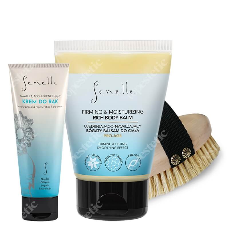 Senelle Body Care ZESTAW Krem do rąk 65 ml + Ujędrniający balsam do ciała 100 ml + Szczotka do masażu 1 szt.