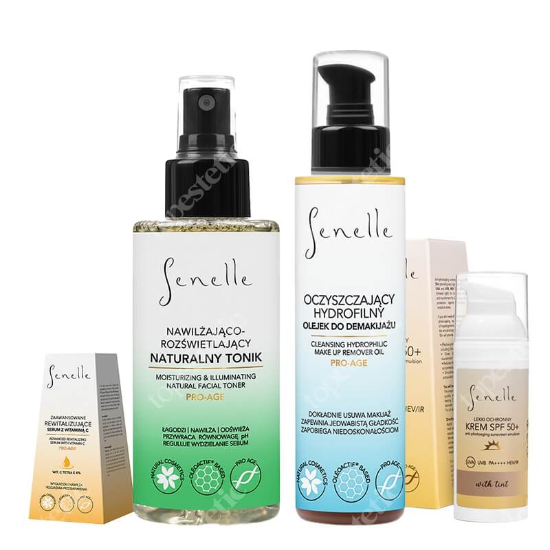 Senelle Favorite Set ZESTAW Tonik 150 ml + Serum 30 ml + Krem SPF 50 Tint 50 ml + Olejek do demakijażu 150 ml