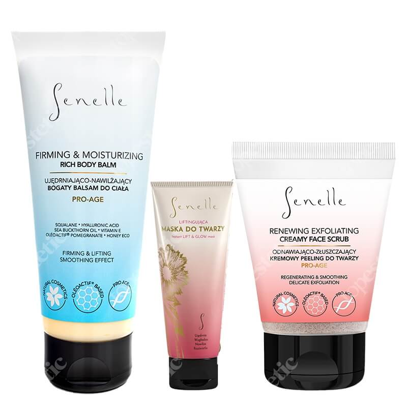 Senelle Firming Set ZESTAW Ujędrniający balsam do ciała 200 ml + Liftingująca maska do twarzy 65 ml + Peeling do twarzy 100 ml