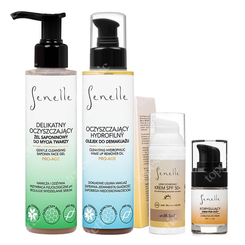 Senelle Skin Care ZESTAW Żel do mycia twarzy 150 ml + Krem SPF 50+ z pigmentem 50 ml + Olejek do demakijażu 150 ml + Krem pod oczy 15 ml