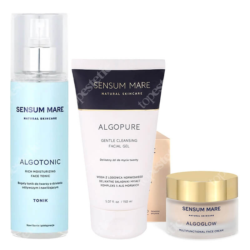Sensum Mare Algo Glow Skin ZESTAW Żel do mycia twarzy 150 ml + Tonik 200 ml + Krem do twarzy rozświetlająco – wygładzający 50 ml