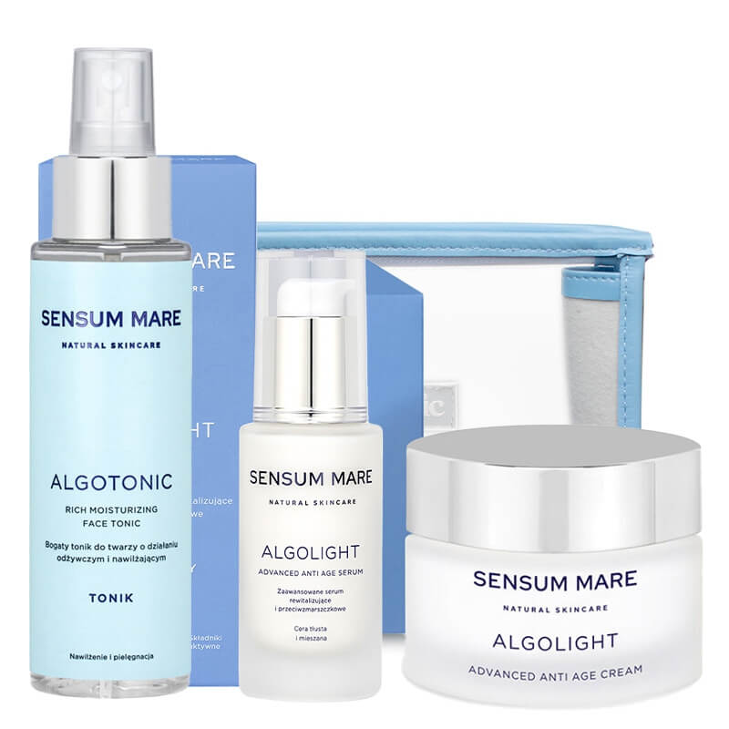 Sensum Mare AlgoLight Set ZESTAW Tonik do twarzy 100 ml + Serum 35 ml + Krem 50 ml + Kosmetyczka 1 szt
