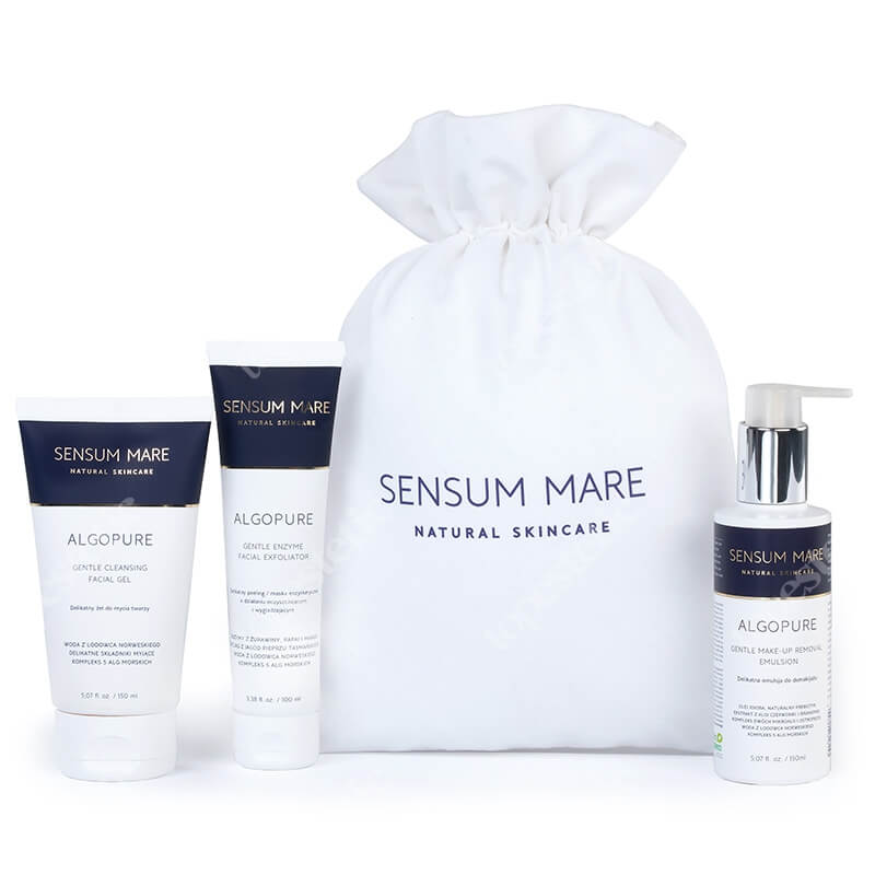 Sensum Mare AlgoPure Set ZESTAW Peeling enzymatyczny 100 ml + Żel do mycia twarzy 150 ml + Emulsja do demakijażu 150 ml