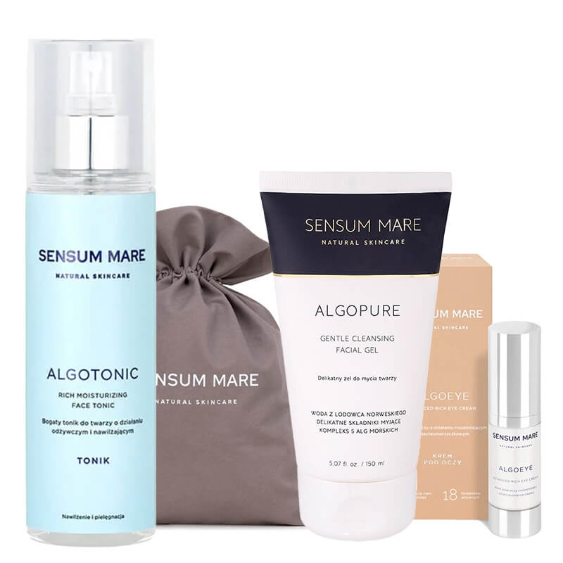 Sensum Mare AlgoPure Skin ZESTAW Żel do mycia twarzy 150 ml + Tonik 200 ml +Krem pod oczy 15 ml + Woreczek 1 szt GRATIS