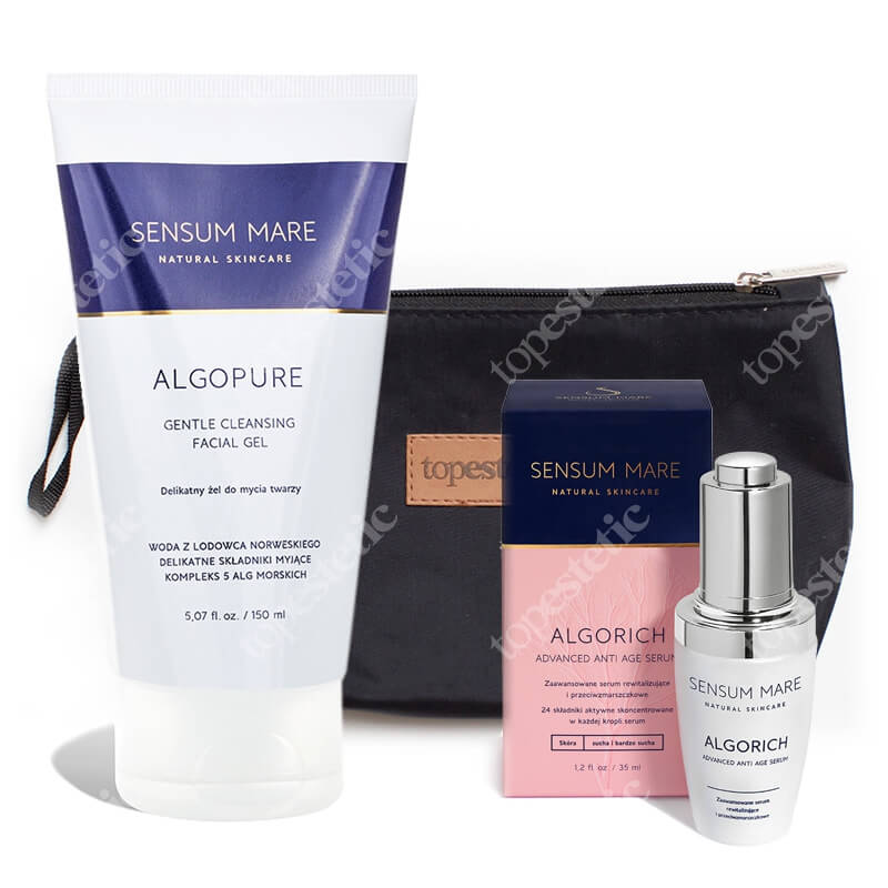 Sensum Mare AlgoRich Advanced Anti Age Serum + AlgoPure Gentle Cleansing Facial Gel ZESTAW Serum 35 ml + Żel do mycia twarzy 150 ml + Kosmetyczka