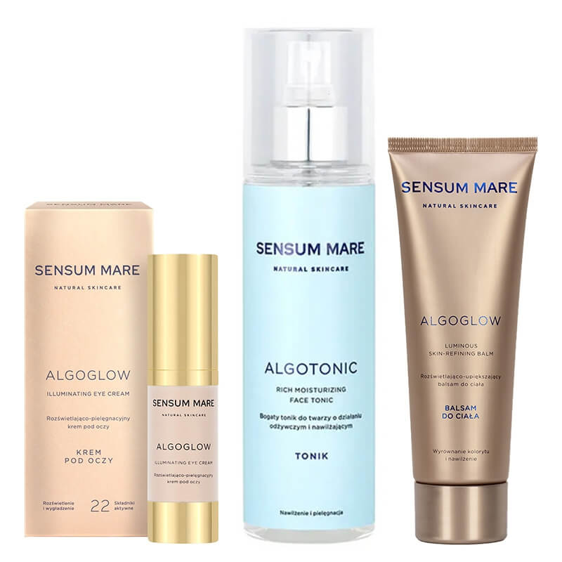 Sensum Mare Luminous Glow Skin ZESTAW Rozświetlający balsam do ciała 125 ml + Tonik 200 ml + Rozświetlający krem pod oczy 15 ml