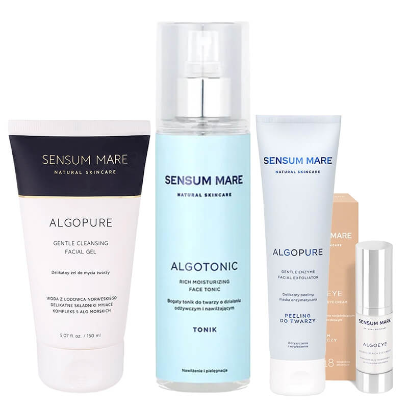 Sensum Mare Perfect Skin ZESTAW Peeling enzymatyczny 100 ml + Żel do mycia twarzy 150 ml + Tonik 200 ml + Krem pod oczy 15 ml