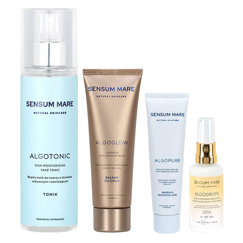 Sensum Mare Ready For Sun ZESTAW Emulsja ochronna UVB UVA HEV/IR 50 ml + Tonik 200 ml + Rozświetlający balsam do ciała 125 ml + Masełko zmywające makijaż i filtry 100 ml
