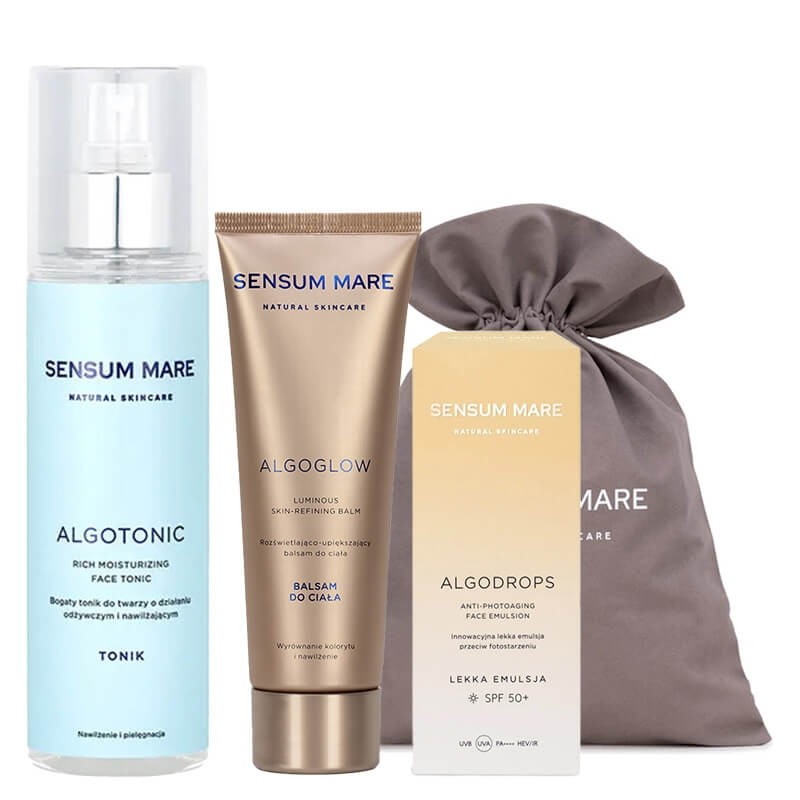Sensum Mare Sommer Bag ZESTAW Upiększający balsam do ciała 125 ml + Tonik 100 ml + Krople ochronne SPF 50 + Woreczek 1 szt GRATIS