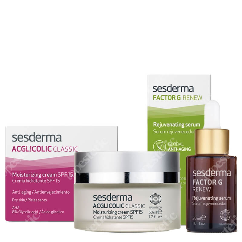 Sesderma Acglicolic Classic + Factor G - Rejuvenating Serum ZESTAW Krem nawilżający SPF15 50 ml + Serum z pęcherzykami lipidowymi 30 ml