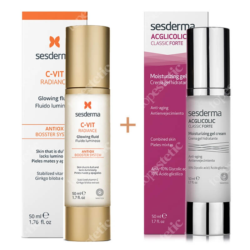 Sesderma Acglicolic Classic Forte + C-VIT Radiance ZESTAW Krem-Żel nawilżający 50 ml + Krem rozświetlający 50 ml