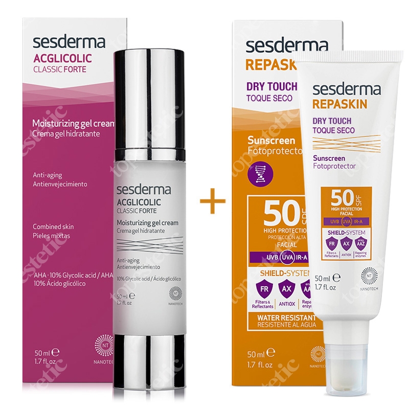 Sesderma Acglicolic Classic Forte + Repaskin Dry Touch SPF 50 ZESTAW Krem-żel nawilżający 50 ml + Krem ochronny SPF50 50 ml