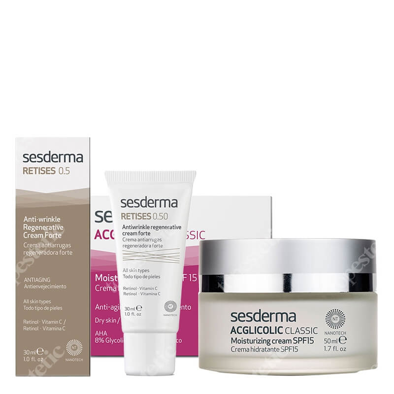 Sesderma Acglicolic Classic SPF15 + Retises 0,5% ZESTAW Krem nawilżający 50 ml + Regenerujący krem przeciwzmarszczkowy 30 ml