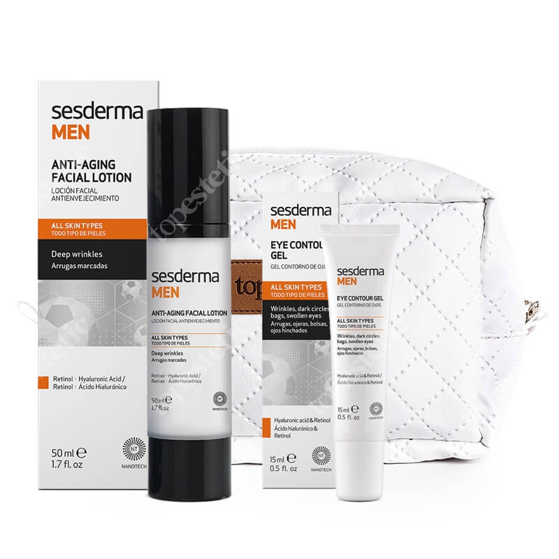 Sesderma Anti Aging Facial Lotion + Eye Contour Gel ZESTAW Przeciwzmarszczkowy krem do twarzy 50 ml + Krem pod oczy 15 ml + Biała, pikowana