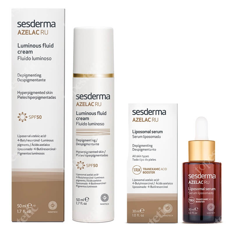 Sesderma Azelac RU + Azelac RU Luminous Fluid Cream ZESTAW Serum liposomowe 30 ml + Emulsja rozświetlająca SPF 50 50 ml