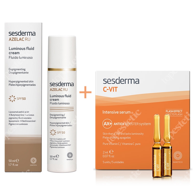 Sesderma Azelac RU Luminous Fluid Cream + C-VIT Intensive Serum ZESTAW ...