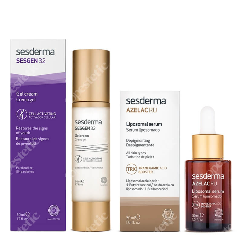 Sesderma Azelac RU + Sesgen 32 Gel Cream ZESTAW Serum liposomowe 30 ml + Przeciwstarzeniowy krem - żel do twarzy 50 ml