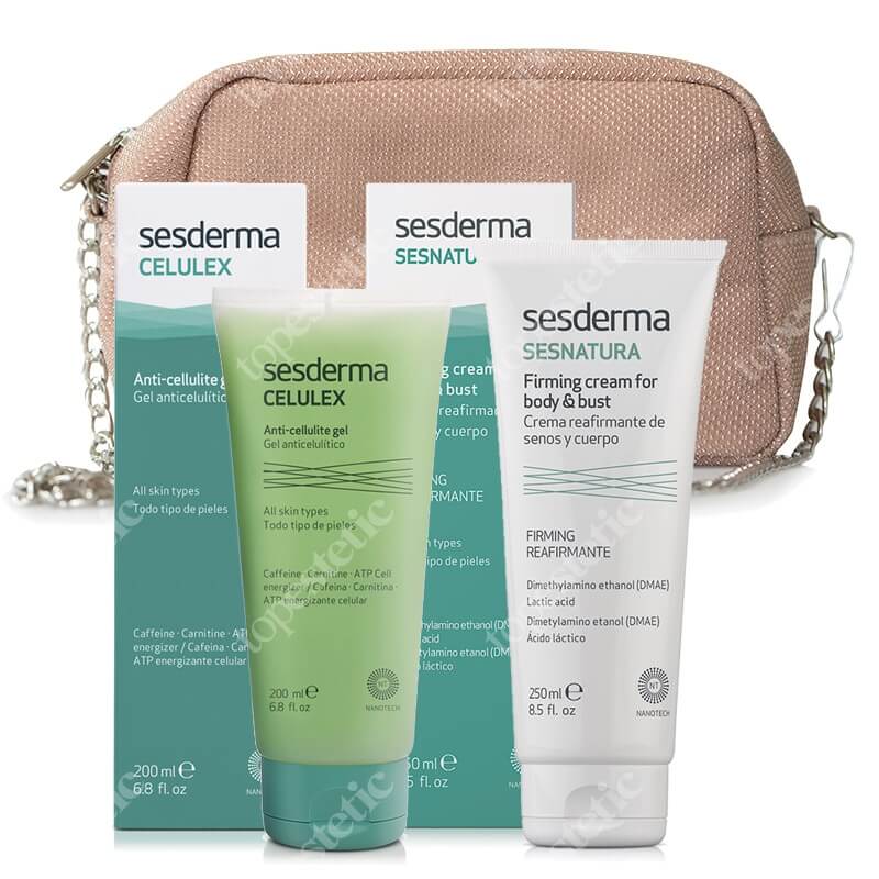 Sesderma Body Set ZESTAW Krem ujędrniający biust i ciało 250 ml + Żel antycelulitowy 200 ml + Beżowa błyszcząca 1 szt