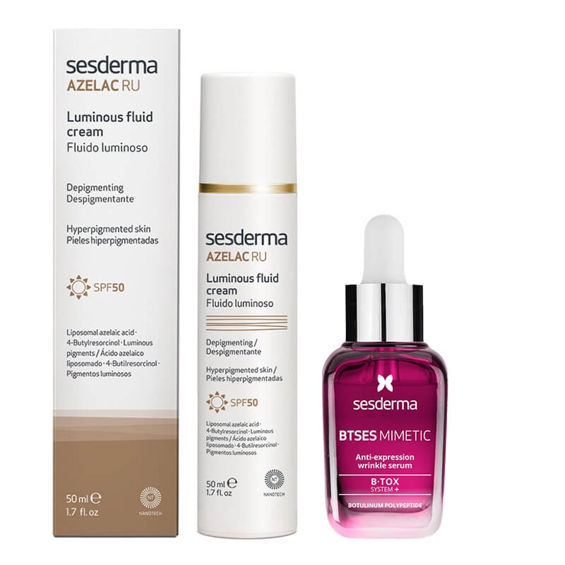 Sesderma BTSeS Mimetic Serum + Azelac RU Luminous Fluid Cream SPF 50 ZESTAW Serum redukujące zmarszczki 30 ml + Emulsja rozświetlająca 50 ml