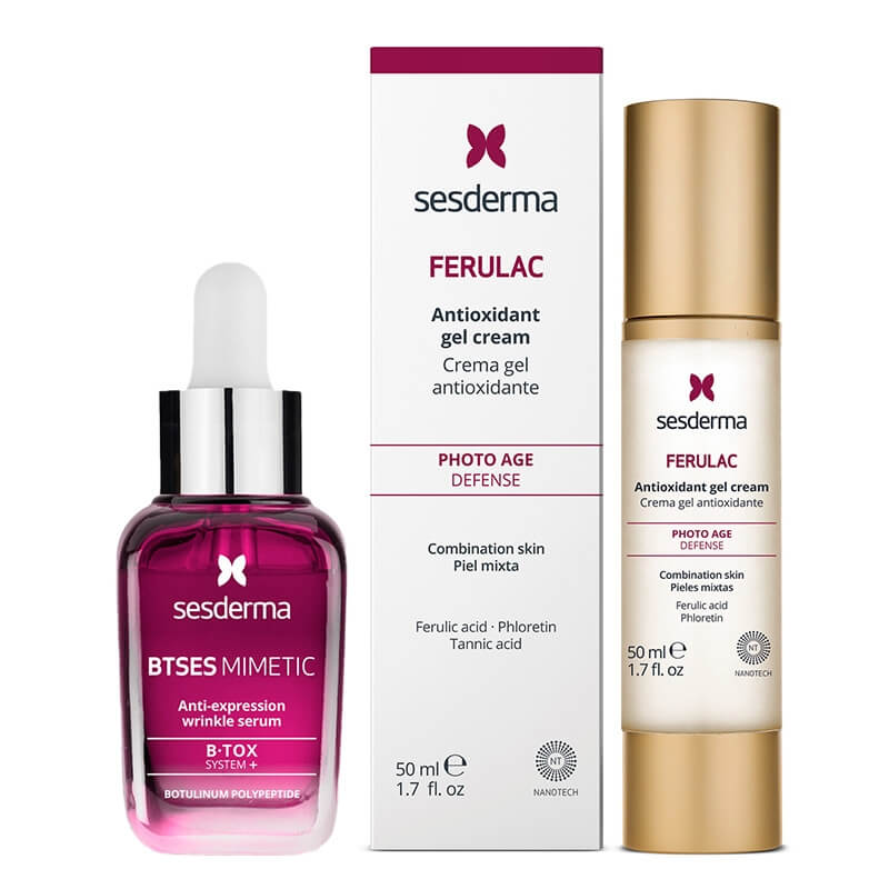 Sesderma BTSeS Mimetic Serum + Ferulac Cream - Gel ZESTAW Serum redukujące zmarszczki 30 ml + Antyoksydacyjny krem - żel do twarzy z kwasem ferulowym 50 ml