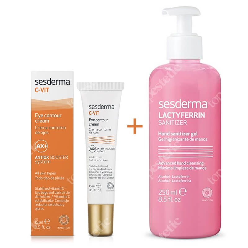 Sesderma C-VIT Eye Contour Cream + Lactyferrin Hand Sanitizer Gel ZESTAW Krem pod oczy 15 ml + Żel do dezynfekcji rąk 250 ml