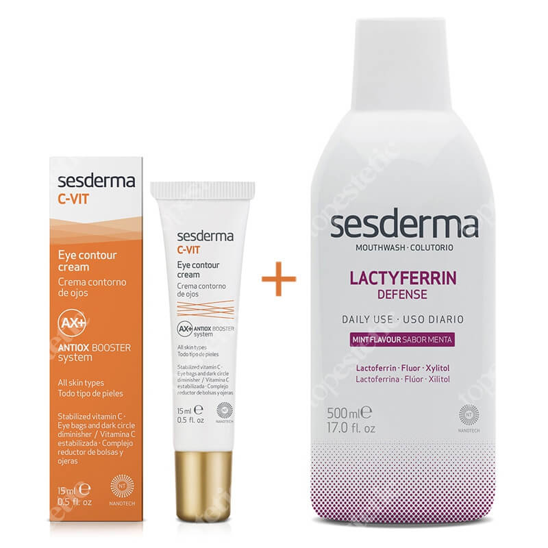 Sesderma C-VIT Eye Contour Cream + Lactyferrin Mouth Wash ZESTAW Krem pod oczy 15 ml + Płyn do płukania ust 500 ml