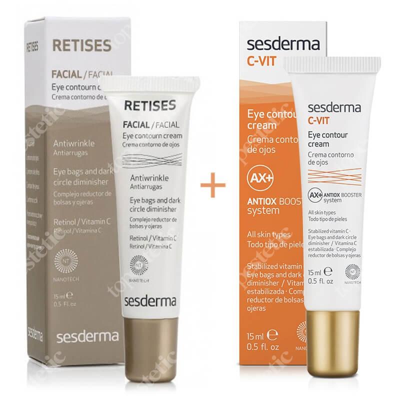 Sesderma C-VIT Eye Contour Cream + Retises Eye Contour Cream ZESTAW Krem pod oczy 15 ml + Przeciwzmarszczkowy krem pod oczy 15 ml