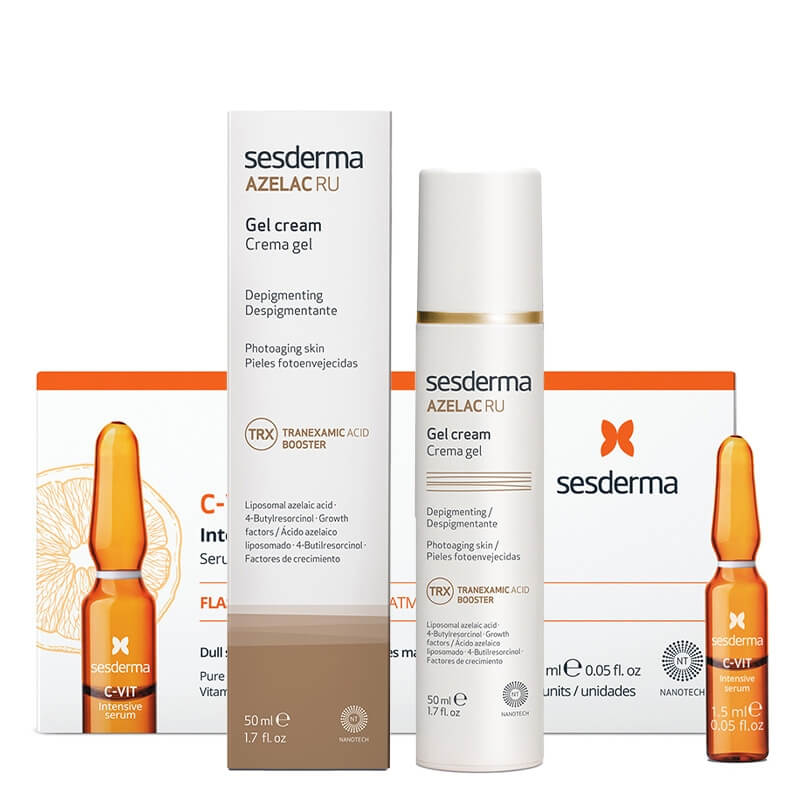Sesderma C-VIT Intensive Serum + Azelac RU Gel Cream ZESTAW Intensywne Serum 12% Ampułki 10 x 1,5 ml + Krem-Żel depigmentujący 50 ml