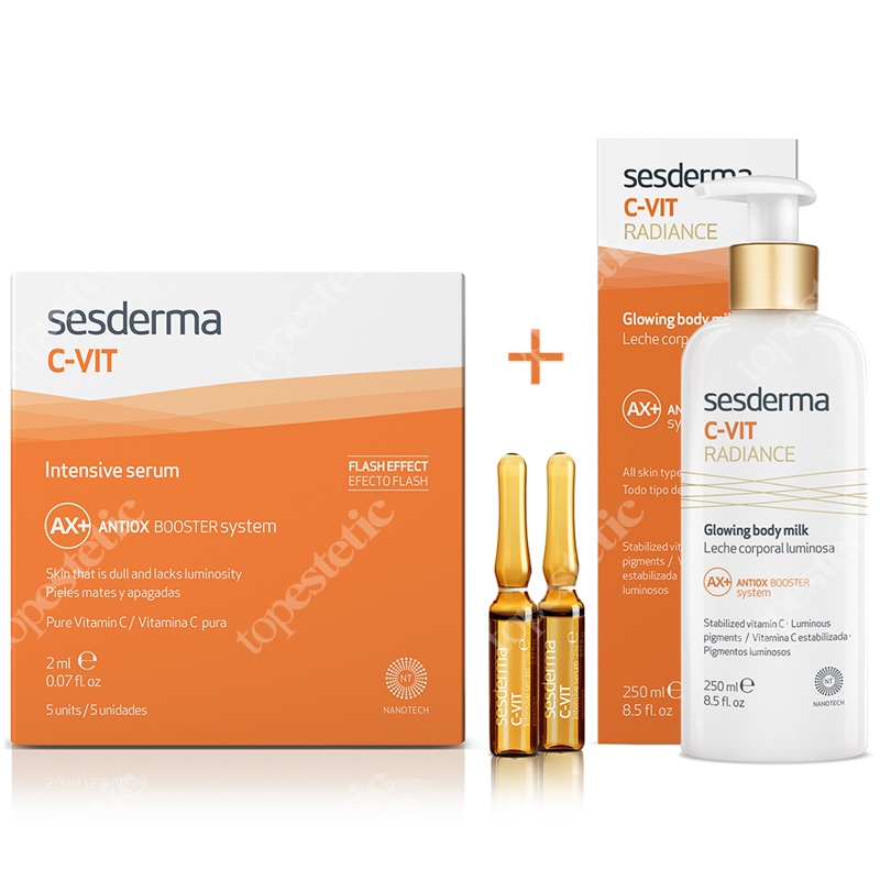 Sesderma C-VIT Intensive Serum + C-VIT Radiance Glowing Body Milk ZESTAW Intensywne Serum 12% Ampułki 5 x 2 ml + Rozświetlające mleczko do ciała 250 ml