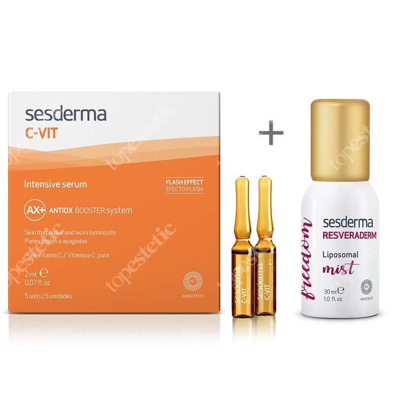 Sesderma C-VIT Intensive Serum + Resveraderm Liposomal Mist ZESTAW Intensywne Serum 12% Ampułki 5 x 2 ml + Mgiełka antyoksydacyjna 30 ml