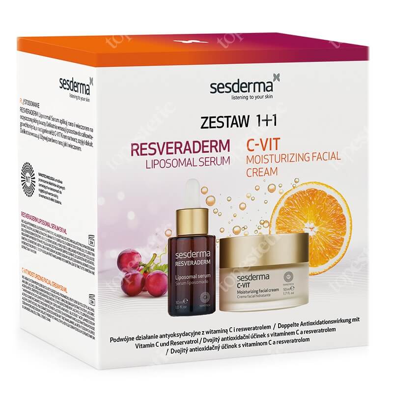 Sesderma C-VIT Moisturizing Facial Cream + Resveraderm Liposomal Serum Kartonik ZESTAW Krem nawilżający 50 ml + Serum liposomowe 30 ml