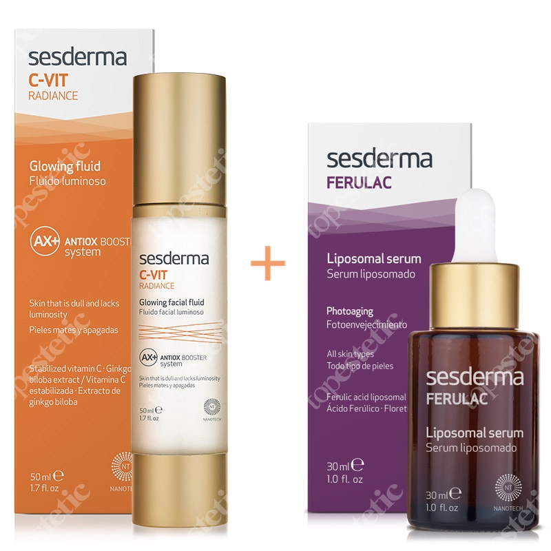 Sesderma C Vit Radiance Ferulac Serum Zestaw Krem Rozświetlający 50 Ml Serum Liposomowe 30 Ml