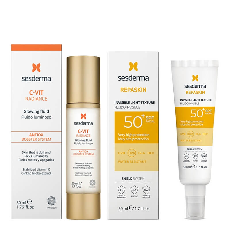 Sesderma C-VIT Radiance + Repaskin Fluido Invisible SPF 50+ New ZESTAW Krem rozświetlający 50 ml + Emulsja 50 ml