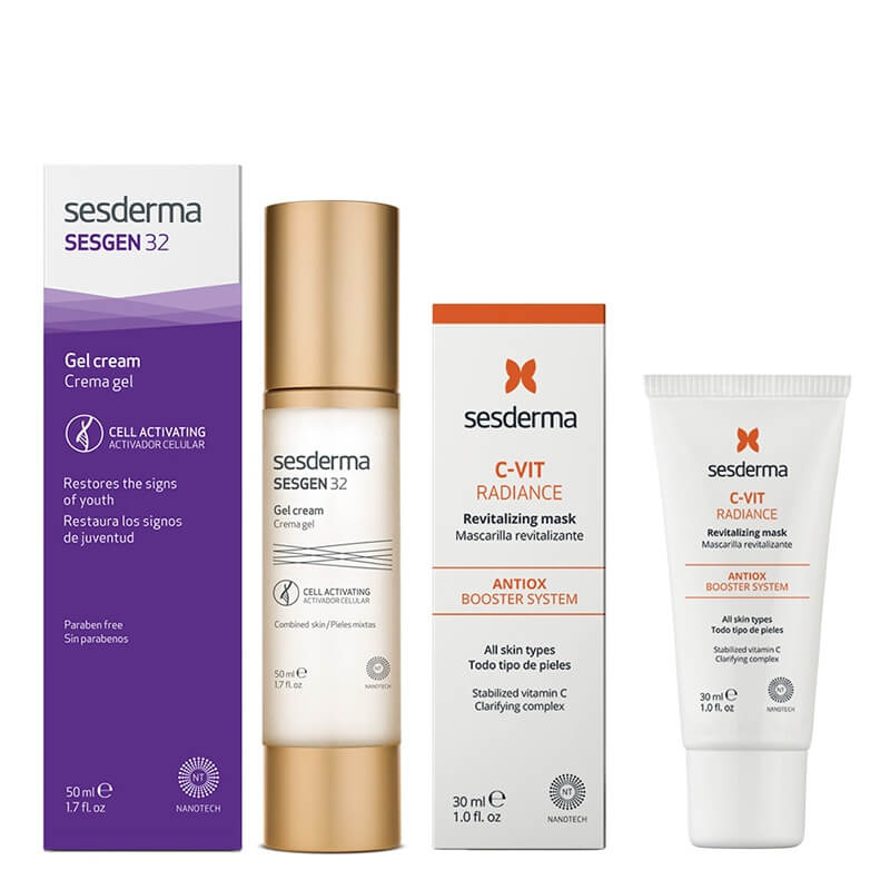 Sesderma C-VIT Radiance + Sesgen 32 Gel Cream ZESTAW Rewitalizująca maska 30 ml + Przeciwstarzeniowy krem - żel do twarzy 50 ml
