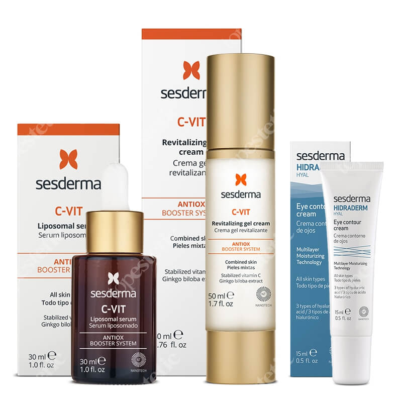 Sesderma C Vit Revitalizing Gel Cream + C-VIT Liposomal Serum + Hidraderm Eye ZESTAW Krem żel 50 ml + Serum liposomowe 30 ml + Krem pod oczy 15 ml
