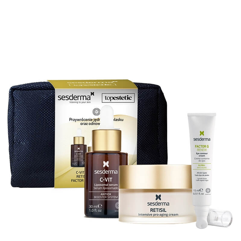 Sesderma C-VIT Serum + Retisil Cream + Factor G Eye Creme ZESTAW Pielęgnacja Skóry Dojrzałej z Przebarwieniami - Serum liposomowe 30 ml + Krem ujędrniający 50 ml + Krem pod oczy 15 ml