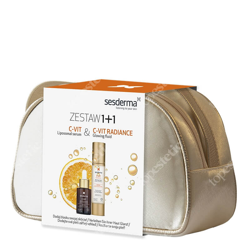 Sesderma C - Vit Set ZESTAW Serum liposomowe 30 ml + Krem rozświetlający 50 ml + Kosmetyczka Złota 1 szt