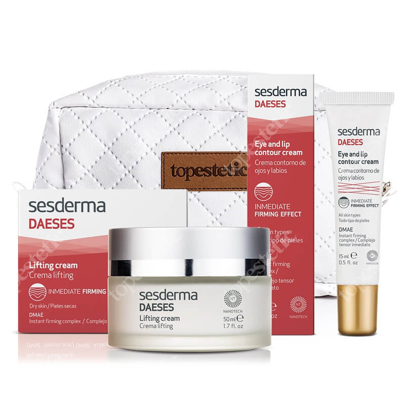 Sesderma Daeses Lifting Cream + Daeses Eye and Lip Contour Cream + Kosmetyczka ZESTAW Krem liftingujący 50 ml + Krem kontur oczu i ust 15 ml + Biała, pikowana
