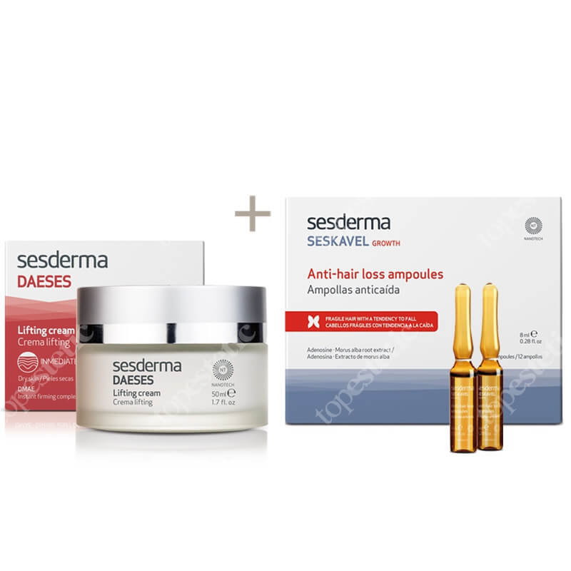 Sesderma Daeses Lifting Cream + Seskavel AntiHair Loss Ampoules ZESTAW