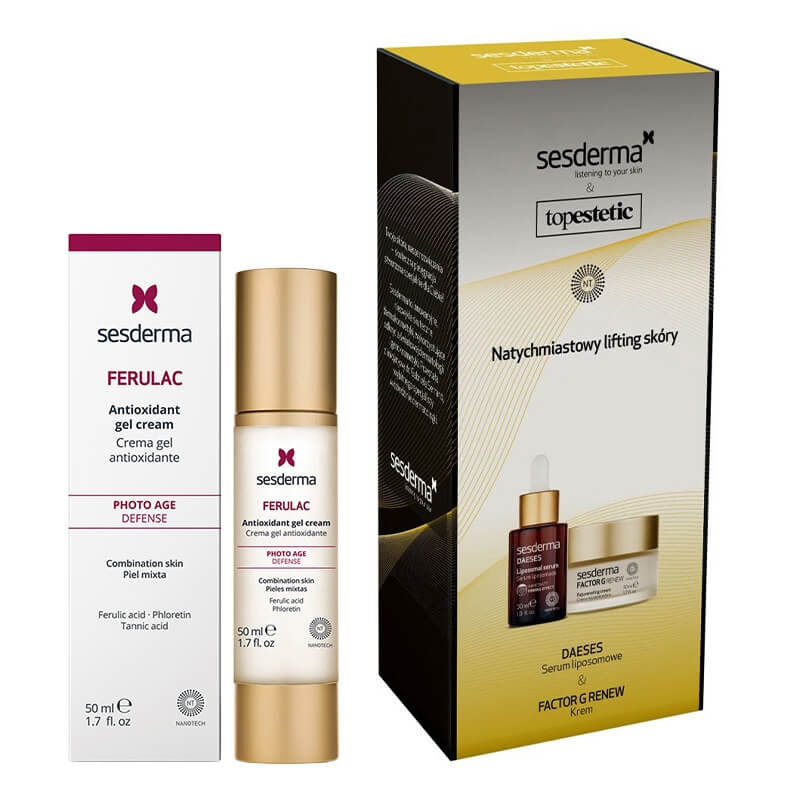 Sesderma Daeses Serum + Factor G Cream + Ferulac Cream - Gel ZESTAW Serum liftingujące 30 ml + Krem przeciwstarzeniowy 50 ml + Antyoksydacyjny krem - żel do twarzy 50 ml