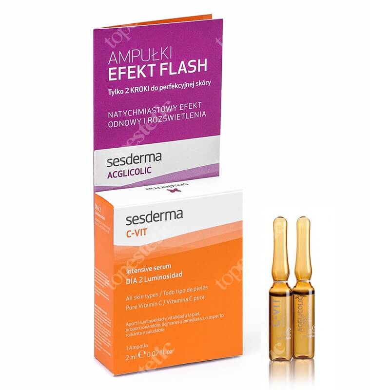 Sesderma Efekt Flash - Acglicolic Classic + C-VIT Intensive Serum ZESTAW Ampułka o silnym działaniu przeciwstarzeniowym 2 ml + Ampułka intensywne serum C-VIT 12% 2 ml