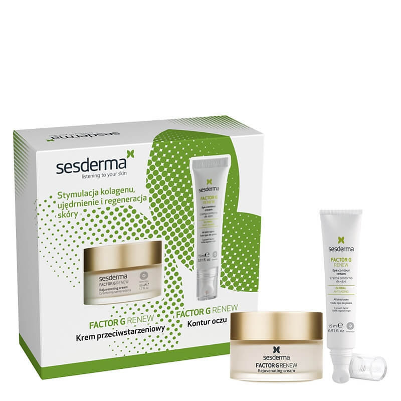 Sesderma Factor G - Rejuvenating Cream + Factor G Eye Contour Cream ZESTAW Regenerujący krem przeciwstarzeniowy 50 ml + Przeciwstarzeniowy krem pod oczy NEW 15 ml , Kartonik