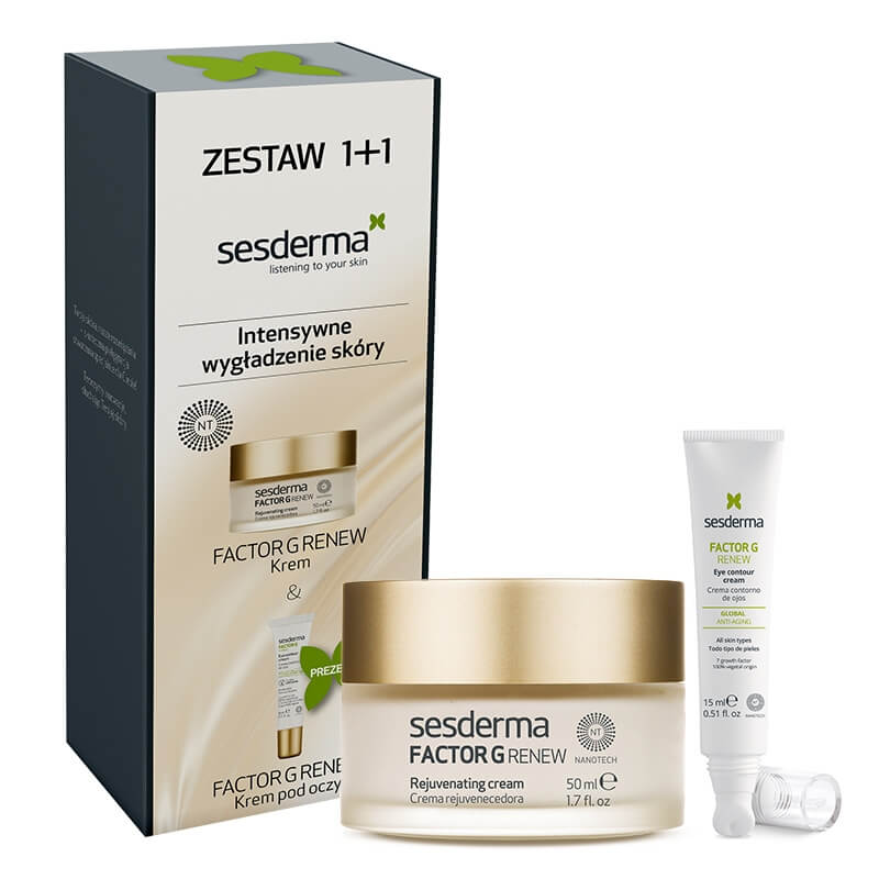 Sesderma Factor G - Rejuvenating Cream + Factor G Eye Contour Gel ZESTAW Regenerujący krem przeciwstarzeniowy 50 ml + Przeciwstarzeniowy krem pod oczy 15 ml, Kartonik