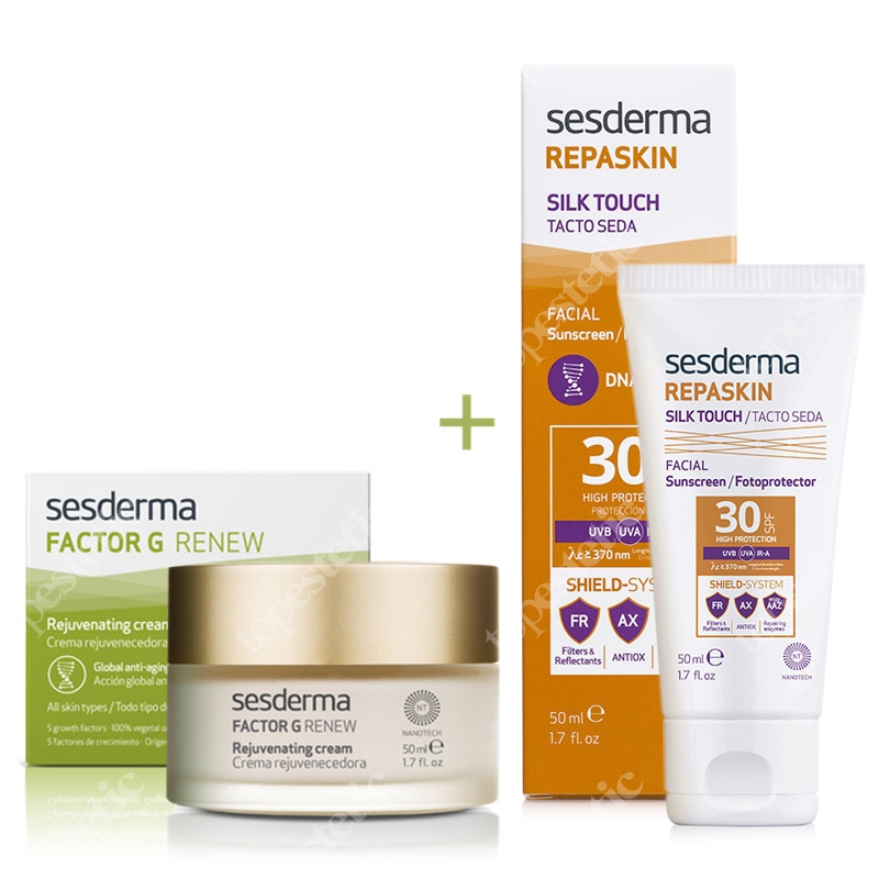 Sesderma Factor G - Rejuvenating Cream + Repaskin Silk Touch SPF 30 ZESTAW Regenerujący krem przeciwstarzeniowy 50 ml + Wysoka ochrona przeciwsłoneczna SPF 30 50 ml