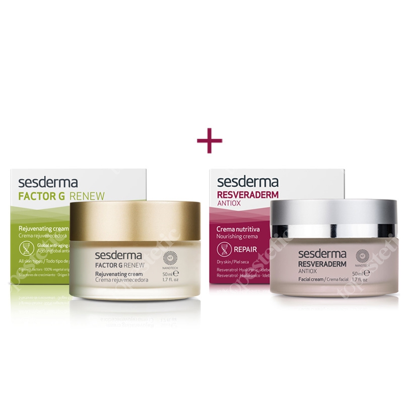 Sesderma Factor G - Rejuvenating Cream + Resveraderm Facial Cream ZESTAW Regenerujący krem przeciwstarzeniowy 50 ml + Krem przeciwstarzeniowy 50 ml