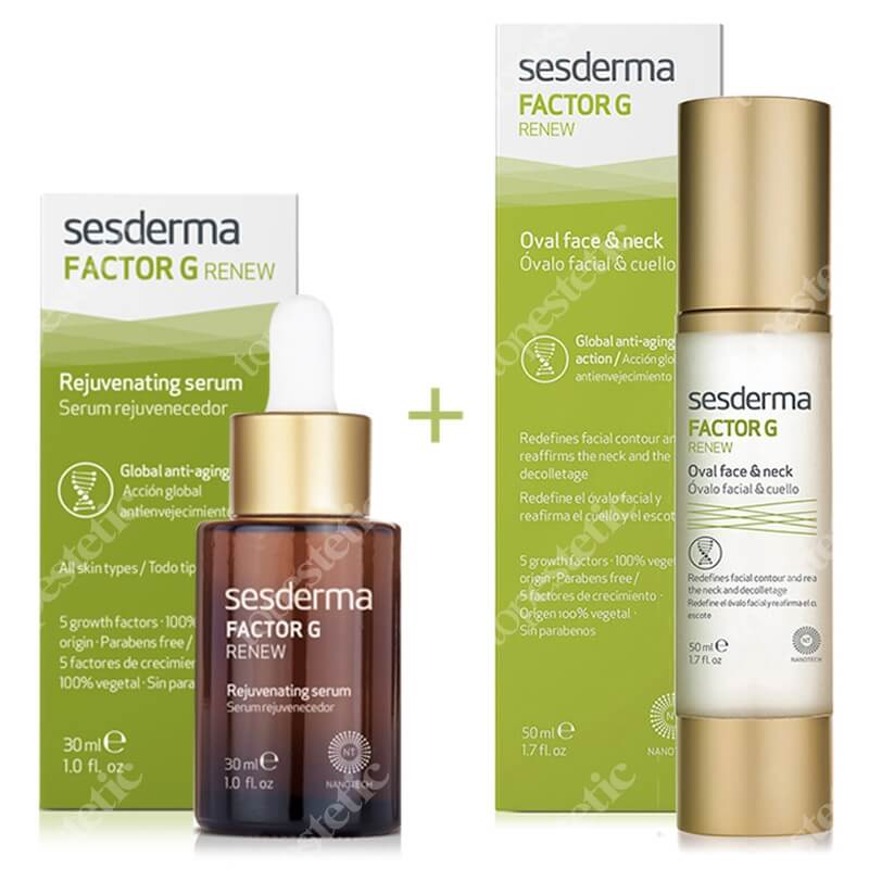 Sesderma Factor G - Rejuvenating Serum + Oval Face & Neck - Factor G ZESTAW Serum z pęcherzykami lipidowymi 30 ml + Krem na dekolt i szyję 50 ml
